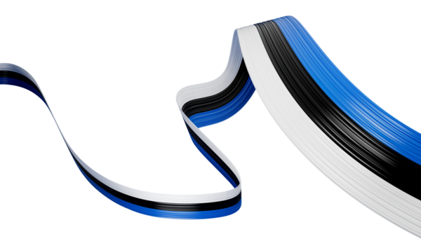 Estonya Bayrak Kurdelesi Bağımsızlık Günü afişi 3D illüstrasyon. Estonya Anma Günü 24 Şubat