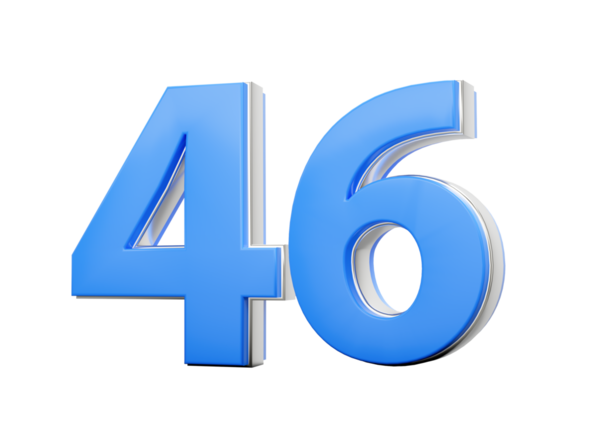 3D numara 46. Mavi gövdeden yapılmış, 3 boyutlu gümüş kaplama.