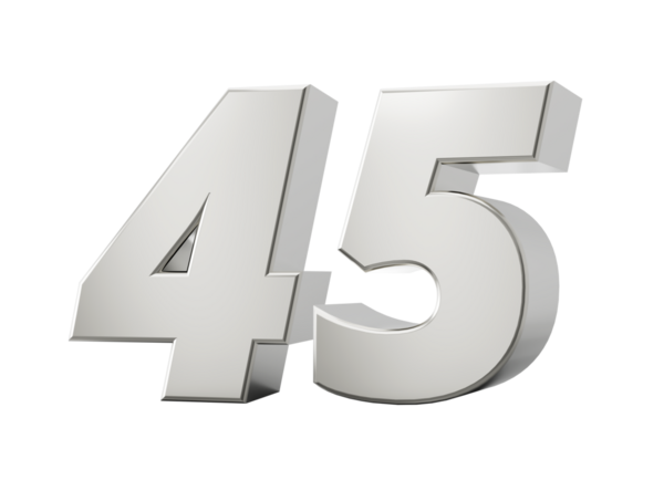 Gümüş 3D numara 45 45 45. 3d illüstrasyon