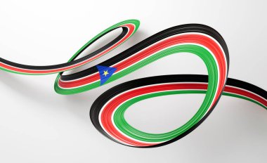 3d Güney Sudan Bayrağı 3d Parlak Dalgalı Güney Sudan Bayrakları Beyaz Arkaplanda 3d Görüntü