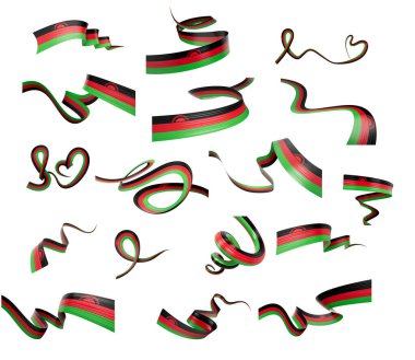 Beyaz Arkaplanda Farklı Malawi Dalgalı Soyut Bayraklar Stili 3D Görüntü