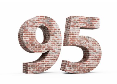 Doksan beş numara. Eski Grunge Tuğla Duvarı 'ndan yapılmış 95 basamak. 3 boyutlu görüntü.