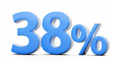 Canlı Mavi% 38 İşaret Beyaz Arkaplanda Metalik Işıltı 3D Görüntü