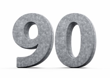 Beton Numarası 90 Basamaklı Gri Beton Taş Beyaz Arkaplan 3D İllüstrasyon