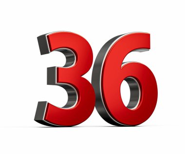 Kalın Kırmızı 36 numara Parlak Metalik Beyaz Arkaplan 3D Görüntü