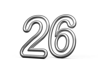 26 Numara: Gümüş Metalik Beyaz Arkaplan 3B Görüntü