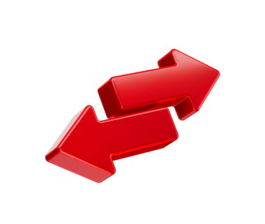 3D İki Kırmızı Ok takası ve transferi sembolize ediyor. 3d illüstrasyon