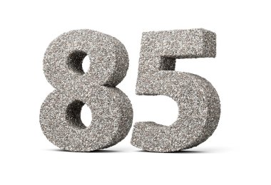 Seksen beş numara, kaya parçalarından ya da beyaz arkaplandaki çakıl taşlarından yapılmış 85 basamak.