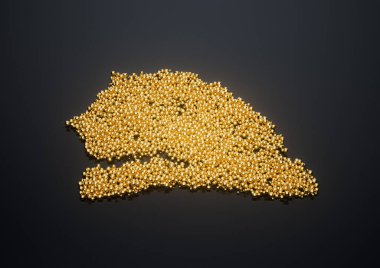 Senegal Haritası Yüksek Kaliteli Altın Parlak Metalik Boncuklar veya 3 boyutlu İllüstrasyon