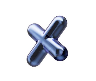 Pürüzsüz yansımaları ve metalik bir kaplaması olan üç boyutlu koyu mavi çarpım sembolü. 3d illüstrasyon