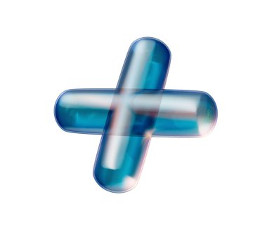 Pürüzsüz, şeffaf, mavi 3D artı işareti parlak, fütüristik ve yansıtıcı bir görünümü var. 3B Görüntü