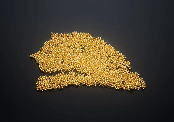 Senegal Haritası Yüksek Kaliteli Altın Parlak Metalik Boncuklar veya 3 boyutlu İllüstrasyon