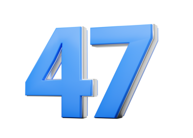 3D numara 47. Mavi gövdeden yapılmış 47 numara. Üç boyutlu gümüş kaplama.