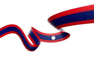 Laos 'un 3d Bayrağı 3d Dalgalı Parlak Laos Kurdelesi Mavi 3d Görüntü