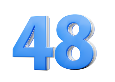 3D numara 48. Mavi gövdeden yapılma, gümüş dış hatlı, 3D resimli.