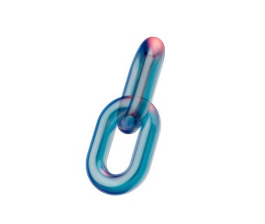 Mavi ve pembe renklerle üç boyutlu şeffaf zincir halkası, bağlantıyı ve birliği simgeliyor. 3d illüstrasyon