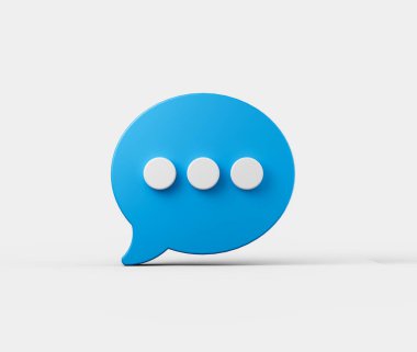 Üç beyaz noktalı 3D Mavi sohbet simgesi, mesaj ve iletişimi sembolize ediyor. 3d illüstrasyon