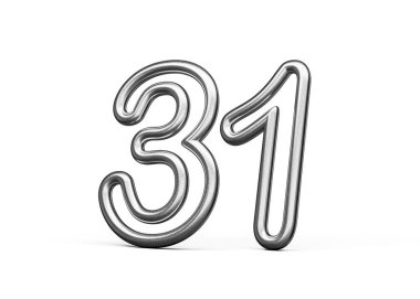 31. madde Gümüş Metalik Beyaz Arkaplan 3B Görüntü
