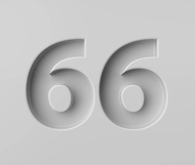 Parlak Beyaz Numarası 66 Kurnaz Gölge ile Gri Arkaplan 3D Görüntü