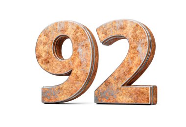 Doksan iki numara 92 basamak Eski Paslı Demir Metal Yapı Beyaz Arkaplan 3D Görüntü