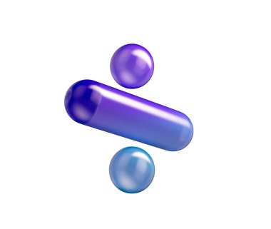 Mor-mavi gradyanı, yumuşak yansımaları ve derinliği olan 3D parlak bölme sembolü. 3B Görüntü