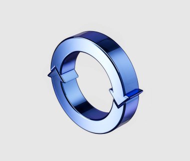 3d Metalik Mavi Saat Yönünde Ok Döngüsü Geri Dönüşümü ve Devamlılığı Sembolize eder. 3B Görüntü