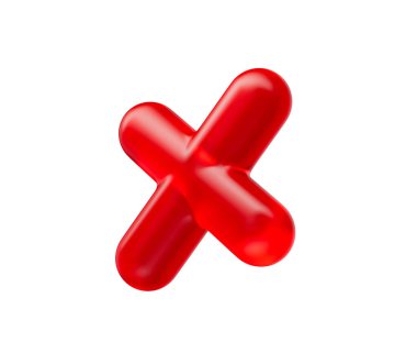 3 boyutlu parlak kırmızı çarpma sembolü, parlak ve modern yansıtıcı bir görünüme sahip. 3d illüstrasyon