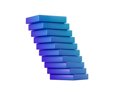 Mavi dikdörtgen bloklar yığını. Eğik bir kule etkisi yaratmak için hafif dengeli. 3B Görüntü