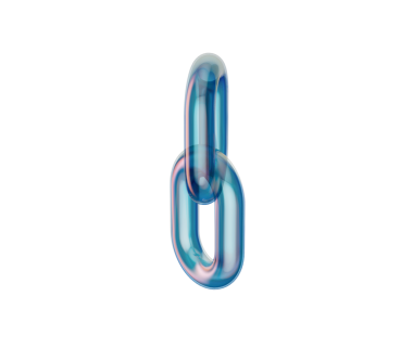 Mavi ve pembe renklerle üç boyutlu şeffaf zincir halkası, bağlantıyı ve birliği simgeliyor. 3d illüstrasyon