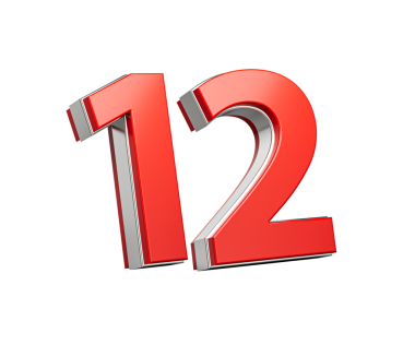 Kalın Kırmızı Numara 12 Beyaz Arkaplanda Metalik 3D Görüntü