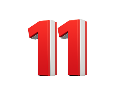 Kalın Kırmızı 11 numara ve Metalik Beyaz Arkaplan 3 boyutlu Görüntü