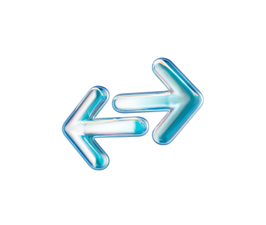 Şeffaf cam benzeri üç boyutlu çift yönlü oklar değiş tokuşu ve transferi simgeliyor. 3d illüstrasyon