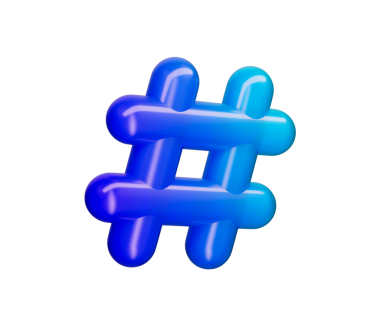 Sosyal medyayı ve çevrimiçi bağlantıyı temsil eden parlak mavi bir 3D hashtag sembolü. 3B Görüntü