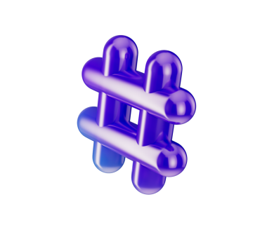 Mor-mavi gradyanı olan, sosyal eğilimleri sembolize eden 3 boyutlu parlak bir etiket simgesi. 3B Görüntü