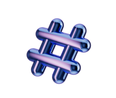 Sosyal eğilimleri sembolize eden mavi krom kaplamalı 3 boyutlu metal etiket simgesi. 3B Görüntü.