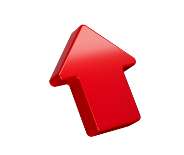 Yukarı bakan, ilerlemeyi, yönü ve büyümeyi sembolize eden koyu kırmızı bir ok simgesi. 3B Görüntü