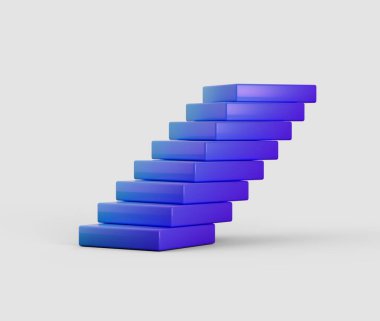 Mavi dikdörtgen bloklar yığını. Eğik bir kule etkisi yaratmak için hafif dengeli. 3B Görüntü