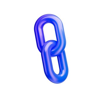 3D Mavi zincir halka simgesi, parlak bir bitiş ile bağlantı ve birliği sembolize ediyor. 3d illüstrasyon