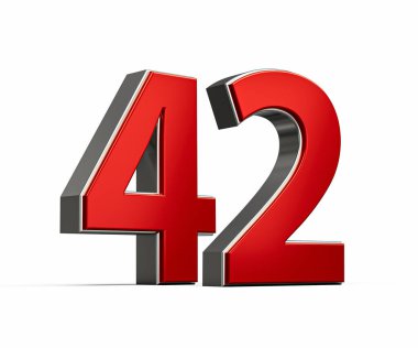 Kalın Kırmızı 42 numara Parlak Metalik Beyaz Arkaplan 3 boyutlu Görüntü