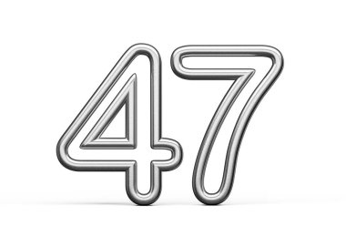 Number Forty seven 47 Made Of Silver Metallic White Background 3D Illustration