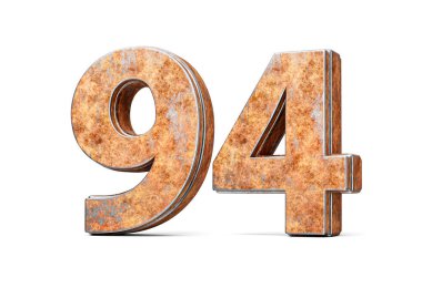 Doksan dört numara 94 basamak Eski Paslı Demir Metal Yapı Beyaz Arkaplan 3D Görüntü