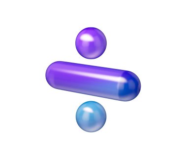 Mor-mavi gradyanı, yumuşak yansımaları ve derinliği olan 3D parlak bölme sembolü. 3B Görüntü