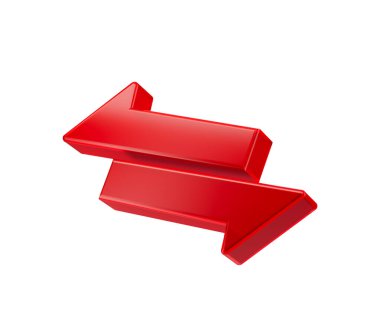 3D İki Kırmızı Ok takası ve transferi sembolize ediyor. 3d illüstrasyon