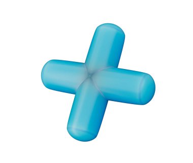 Pürüzsüz, yuvarlak kenarlı, parlak bir kapağı olan 3D mavi artı işareti. 3B Görüntü