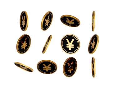 Düşen Altın ve Siyah Japon Yen Yuvarlak Paralar 3D Görüntü