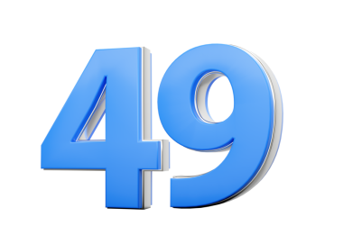 3D numara 49. Mavi gövdeden yapılmış, 3 boyutlu gümüş çizgili.