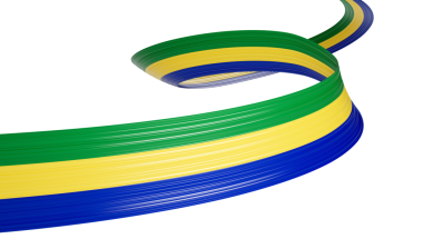 Gabon 'un 3d Bayrağı 3d Dalgalı Parlak Gabon Kurdelesi Mavi 3d Görüntü