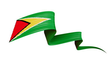 Waving ribbon or banner with flag of Guyana. Template for independence day 3d illustration