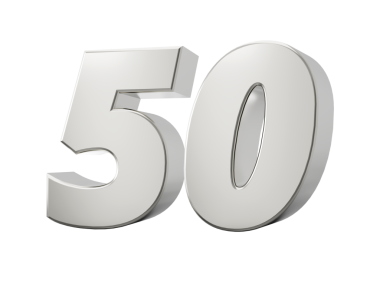 Gümüş 3D numara 50. 50. 3d illüstrasyon