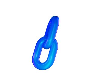 3D Mavi zincir halka simgesi, parlak bir bitiş ile bağlantı ve birliği sembolize ediyor. 3d illüstrasyon